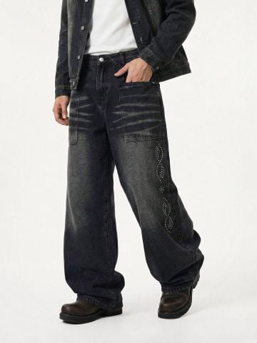 INF®️|QUẦN JEANS NAM MÀU ĐEN THAN CHÌ HỌA TIẾT RÂU MÈO, TÚI ĐÍNH ĐÁ BIG SIZE INF 12981
