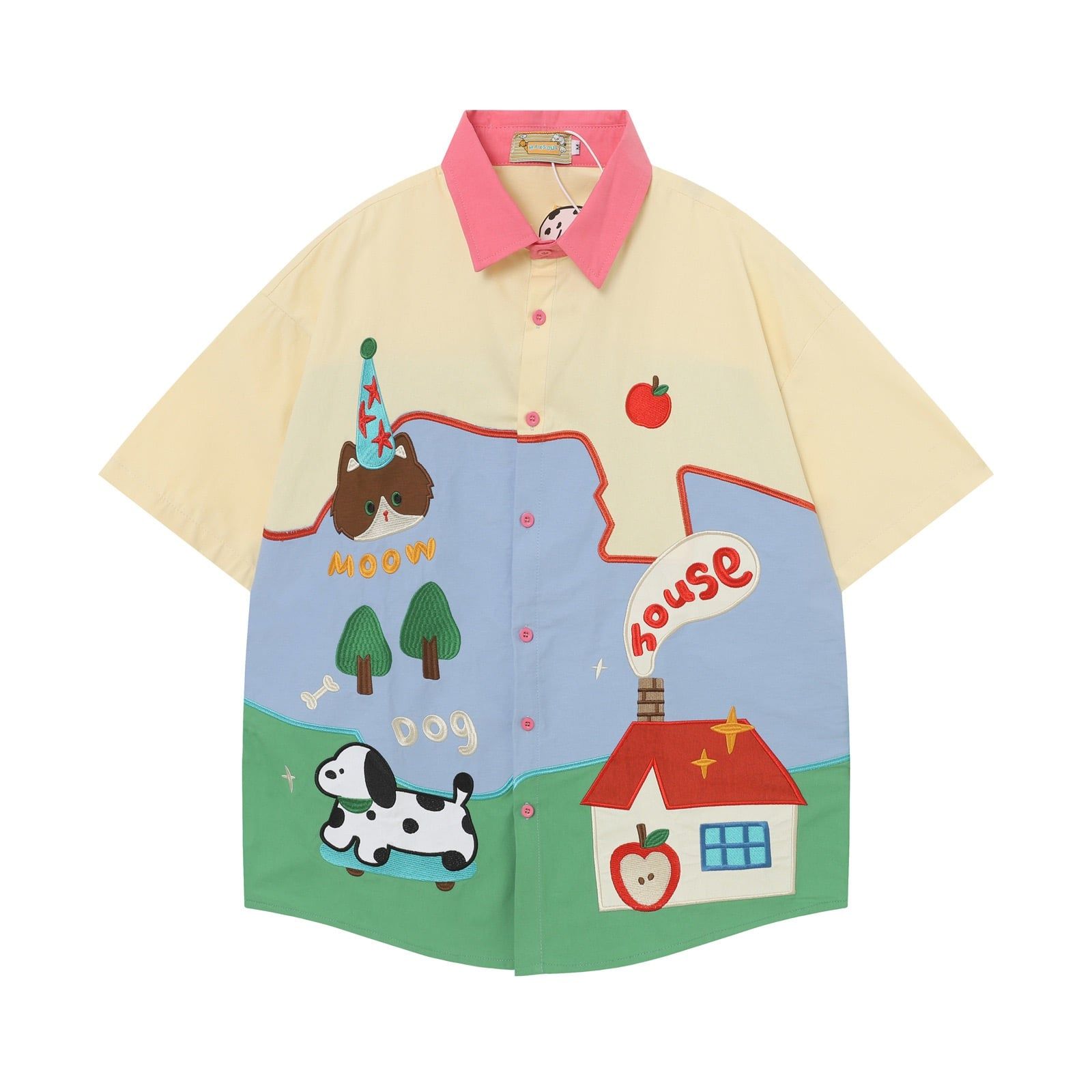 WES®️| ÁO SƠ MI NGẮN TAY THÊU HỌA TIẾT HOẠT HÌNH UNISEX 5216
