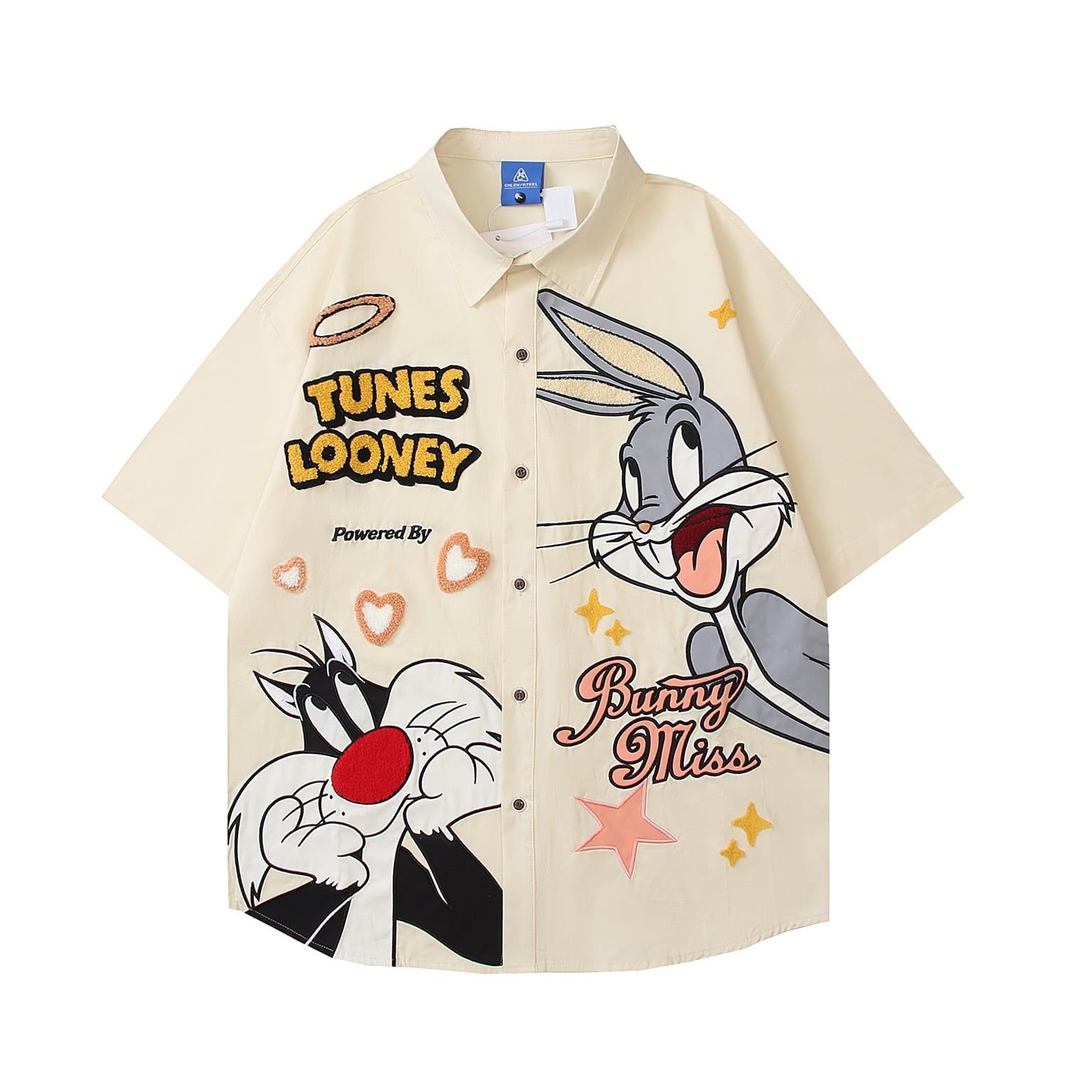 WES®️| ÁO SƠ MI NGẮN TAY THÊU HỌA TIẾT HOẠT HÌNH UNISEX YH991