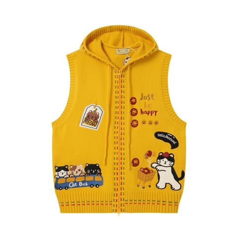 WES®️| ÁO LEN THÊU MÈO BÉO MŨ TRÙM  DỆT KIM UNISEX 254