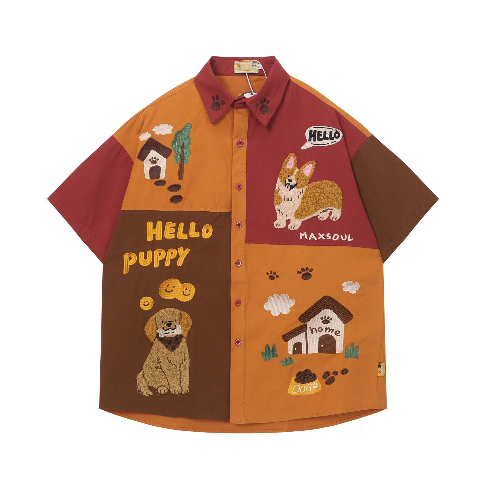 WES®️| ÁO SƠ MI NGẮN TAY THÊU HỌA TIẾT HOẠT HÌNH UNISEX 5203