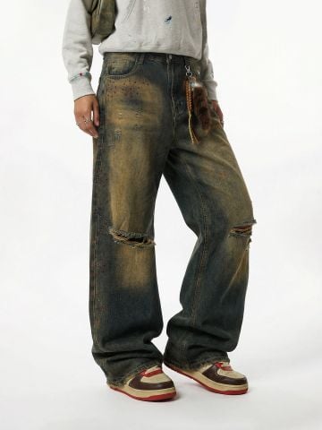 INF®️|QUẦN JEANS WASH RÁCH PHONG CÁCH HỌA TIẾT ĐÍNH ĐÁ ĐỎ INF 12983