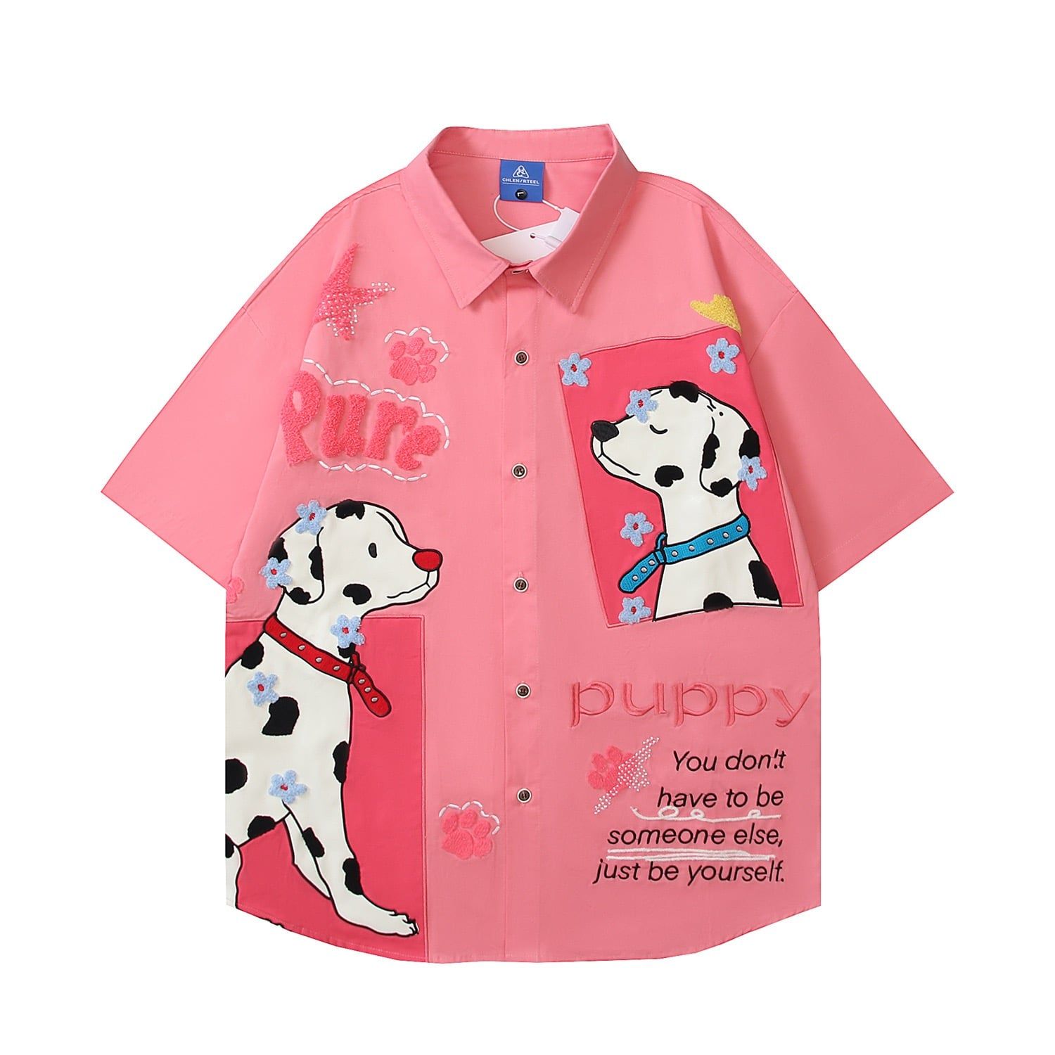 WES®️| ÁO SƠ MI NGẮN TAY THÊU HỌA TIẾT HOẠT HÌNH UNISEX YH971