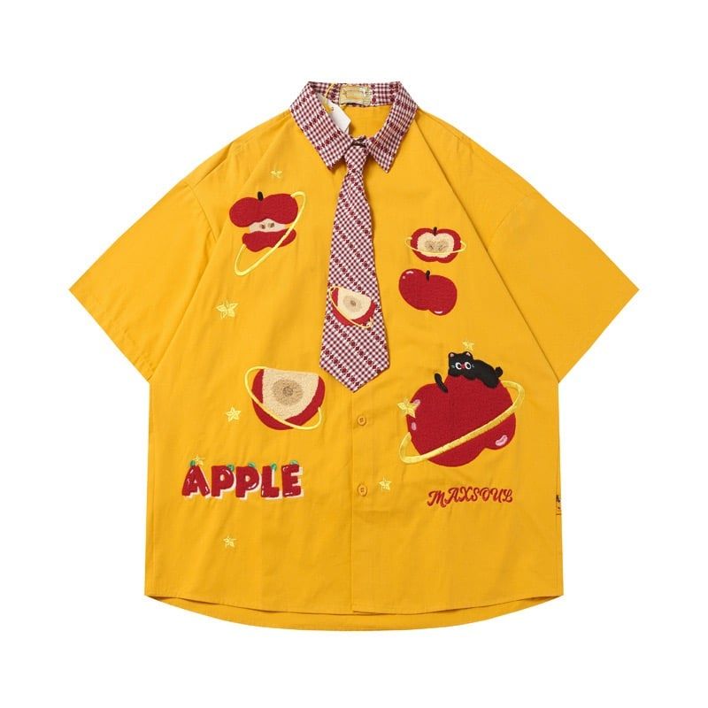 WES®️| ÁO SƠ MI NGẮN TAY THÊU HỌA TIẾT HOẠT HÌNH UNISEX MS549