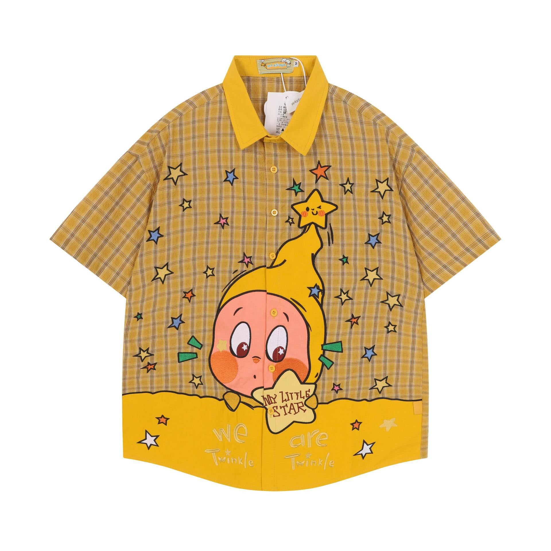 WES®️| ÁO SƠ MI NGẮN TAY THÊU HỌA TIẾT HOẠT HÌNH UNISEX 5227