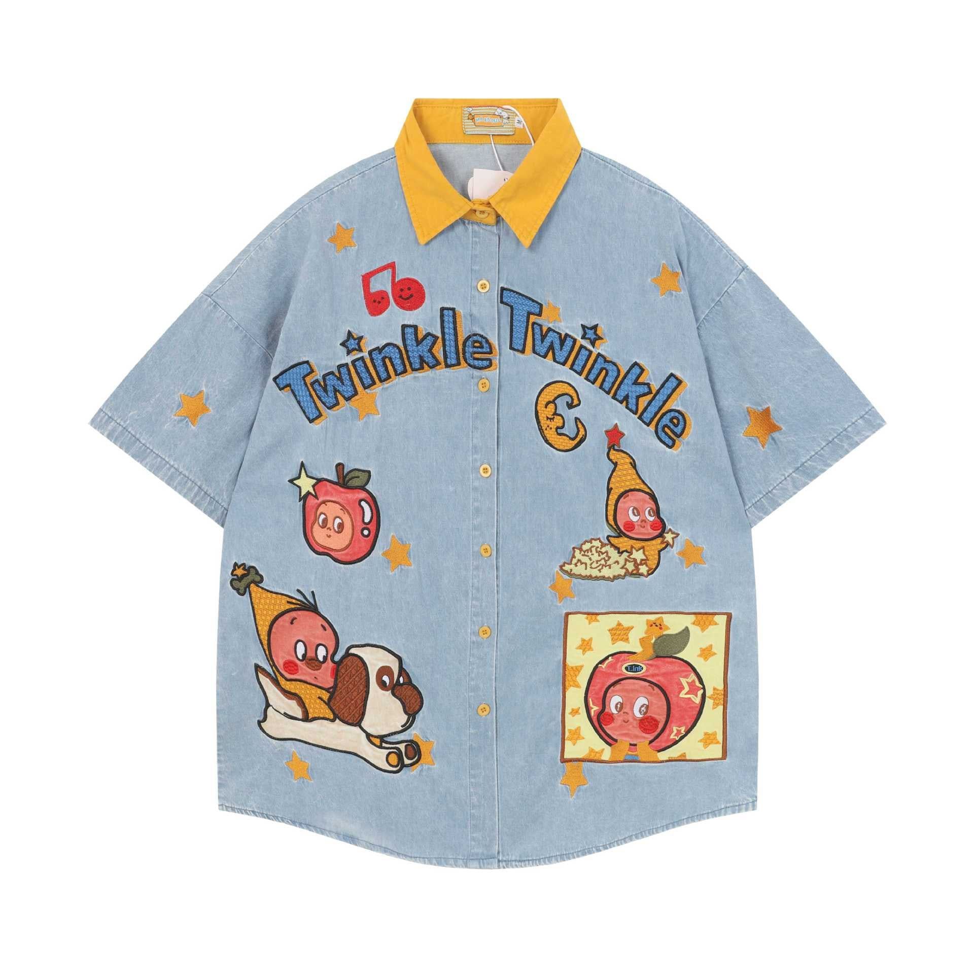 WES®️| ÁO SƠ MI NGẮN TAY THÊU HỌA TIẾT HOẠT HÌNH  UNISEX 5222