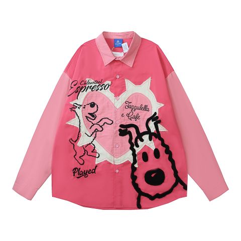 WES®️| ÁO SƠ MI DÀI TAY THÊU HỌA TIẾT HOẠT HÌNH UNISEX YH095