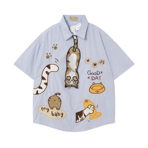 WES®️| ÁO SƠ MI NGẮN TAY THÊU HỌA TIẾT HOẠT HÌNH UNISEX 5255