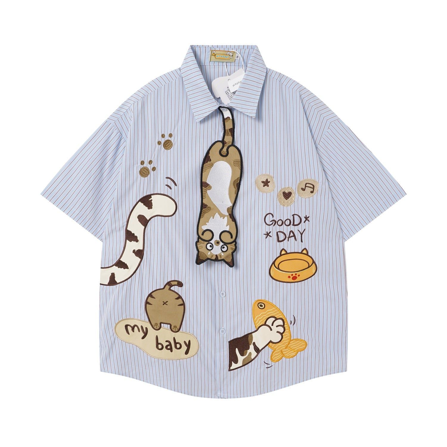 WES®️| ÁO SƠ MI NGẮN TAY THÊU HỌA TIẾT HOẠT HÌNH UNISEX 5255