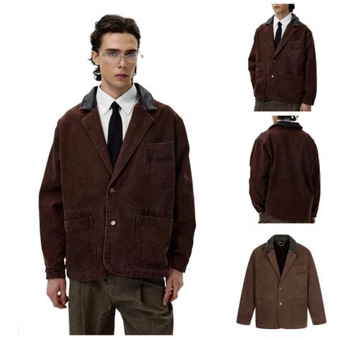 11KN®️| ÁO KHOÁC DA THẬT MAILARD MÀU NÂU CỔ ĐIỂN DÁNG RỘNG UNISEX