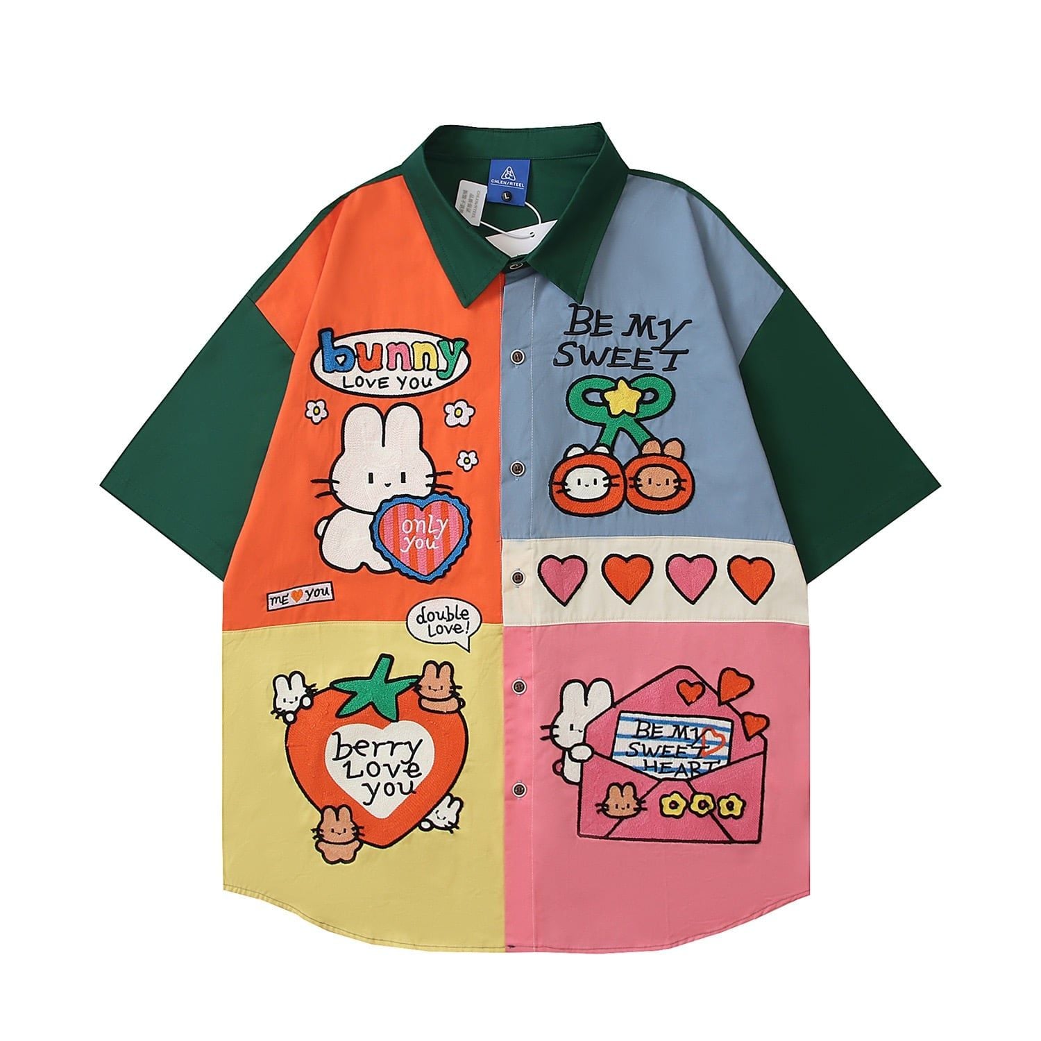 WES®️| ÁO SƠ MI NGẮN TAY THÊU HỌA TIẾT HOẠT HÌNH  UNISEX HY860