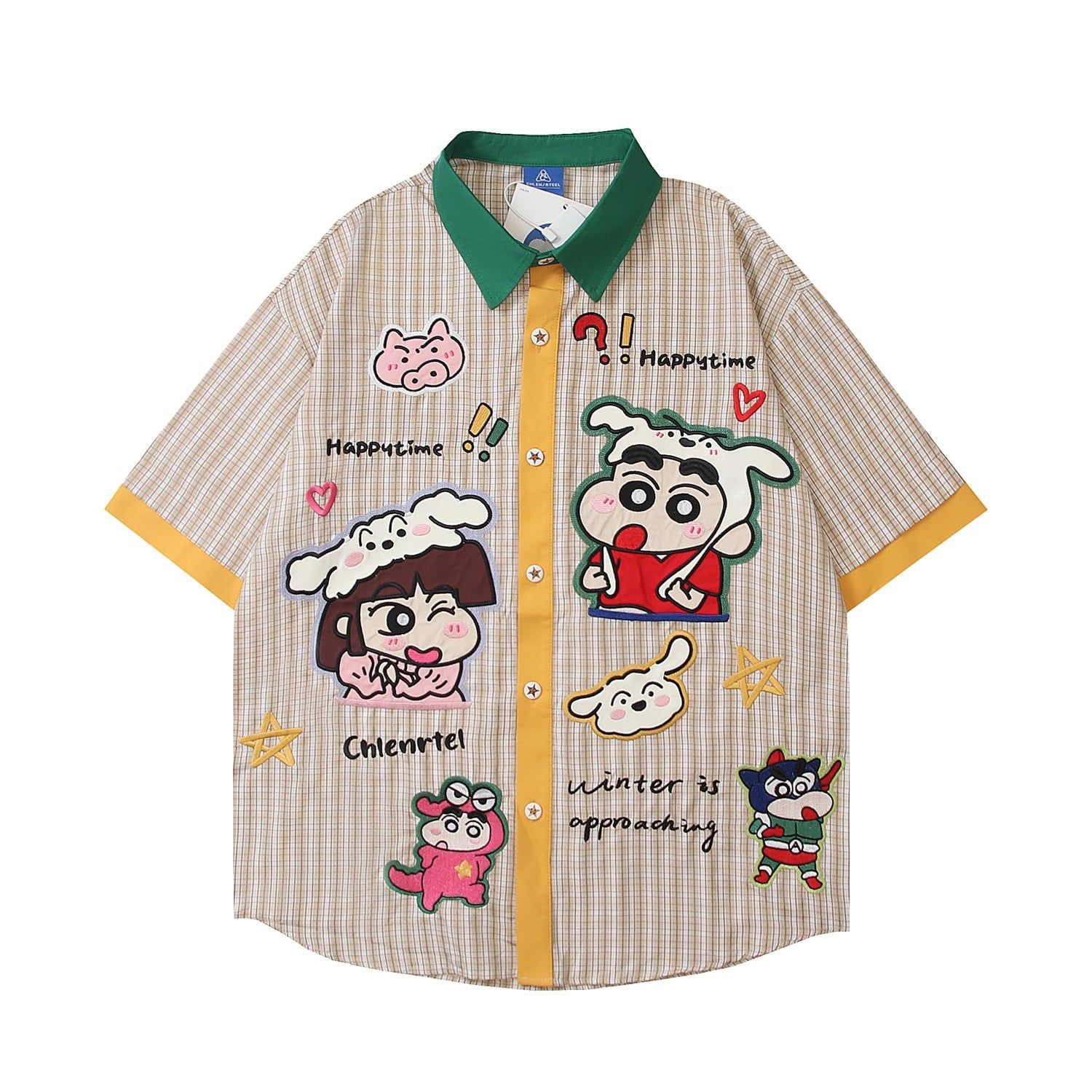 WES®️| ÁO SƠ MI NGẮN TAY THÊU HỌA TIẾT HOẠT HÌNH SHINCHAN UNISEX HY918
