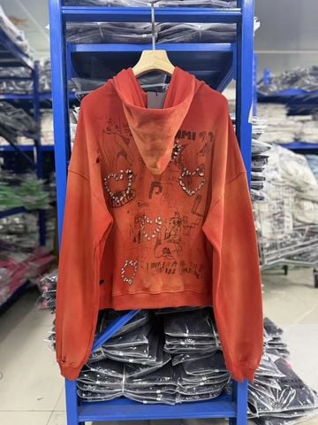 FK®️| ÁO KHOÁC DÁNG RỘNG HOODIE COTTON WASH IN HÌNH LÀM RÁCH ĐÍNH ĐÁ UNISEX PH6008