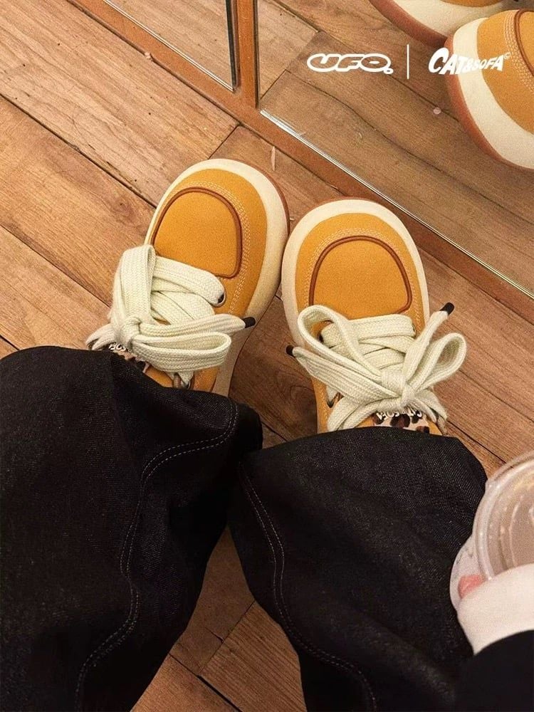 CATSOFA®️| GIÀY CATSOFA UFO  KANGAROO HỌA TIẾT DA BÁO VÀNGCỔ THẤP CHO CẶP ĐÔI CS25008