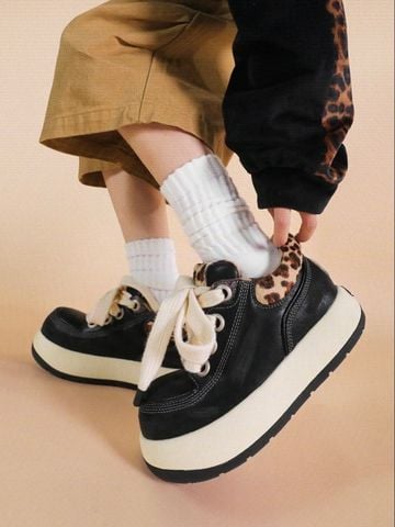 CATSOFA®️| GIÀY CATSOFA UFO  KANGAROO HỌA TIẾT DA BÁO ĐEN CỔ THẤP CHO CẶP ĐÔI CS25008