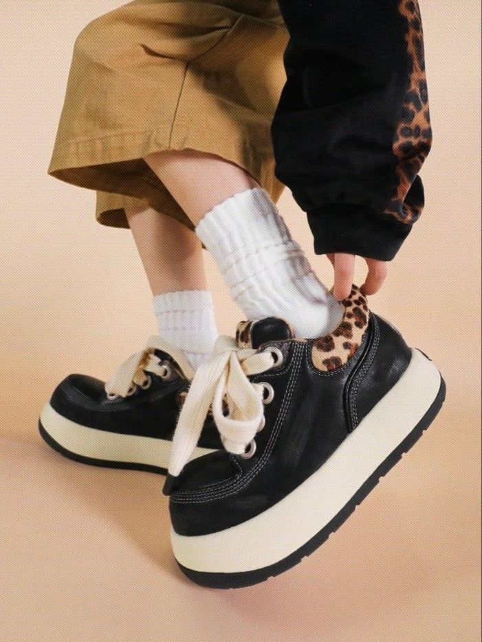 CATSOFA®️| GIÀY CATSOFA UFO  KANGAROO HỌA TIẾT DA BÁO ĐEN CỔ THẤP CHO CẶP ĐÔI CS25008