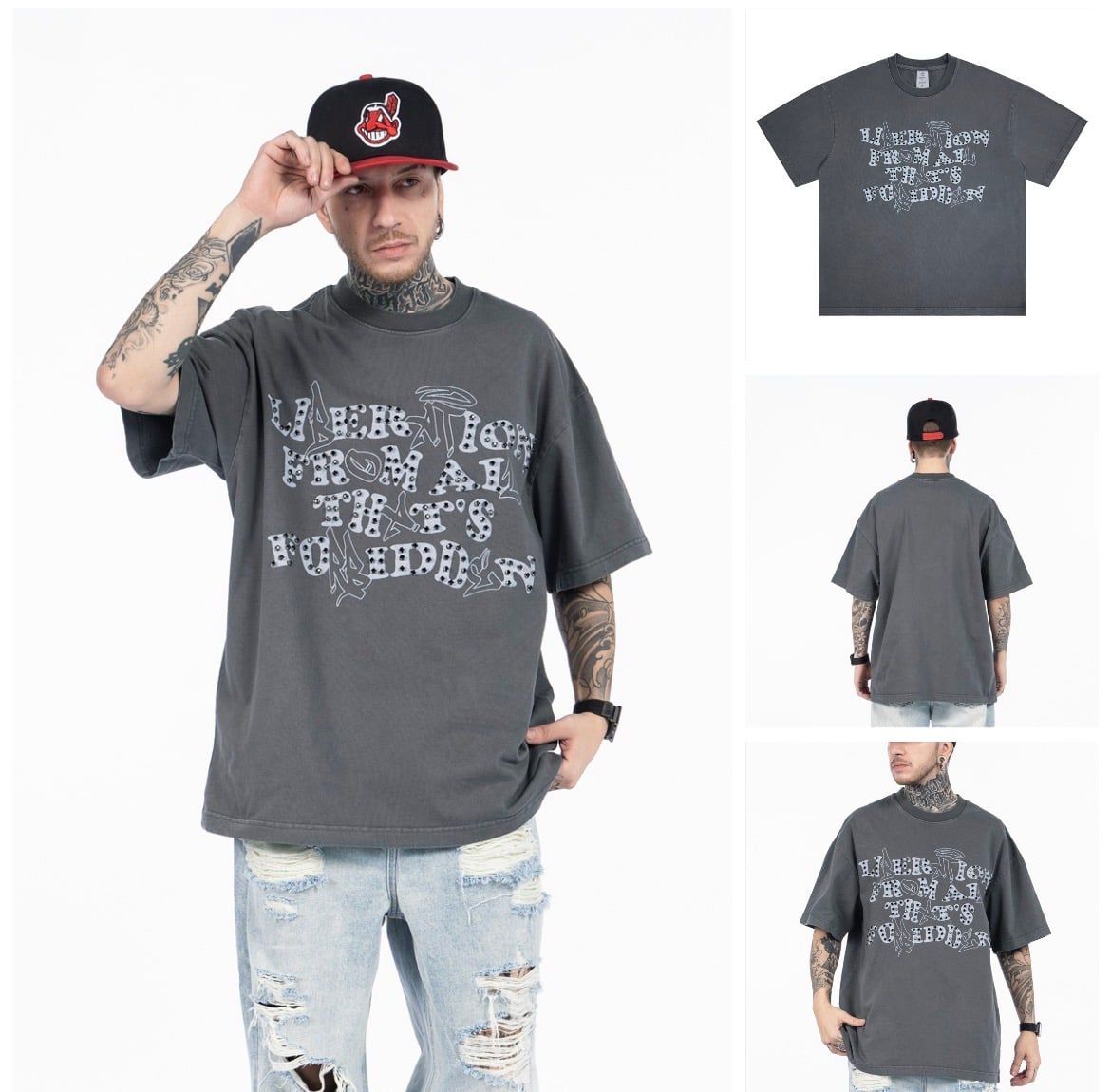 FG®️| ÁO THUN CỔ TRÒN NGẮN TAY IN HÌNH CÁCH ĐIỆU ĐÍNH ĐÁ OVERSIZE FG F563