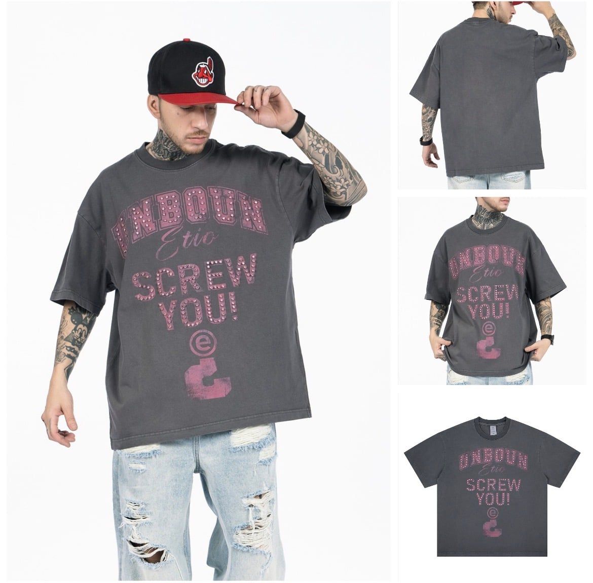 FG®️| ÁO THUN CỔ TRÒN NGẮN TAY IN HÌNH CÁCH ĐIỆU ĐÍNH ĐÁ OVERSIZE FG F564