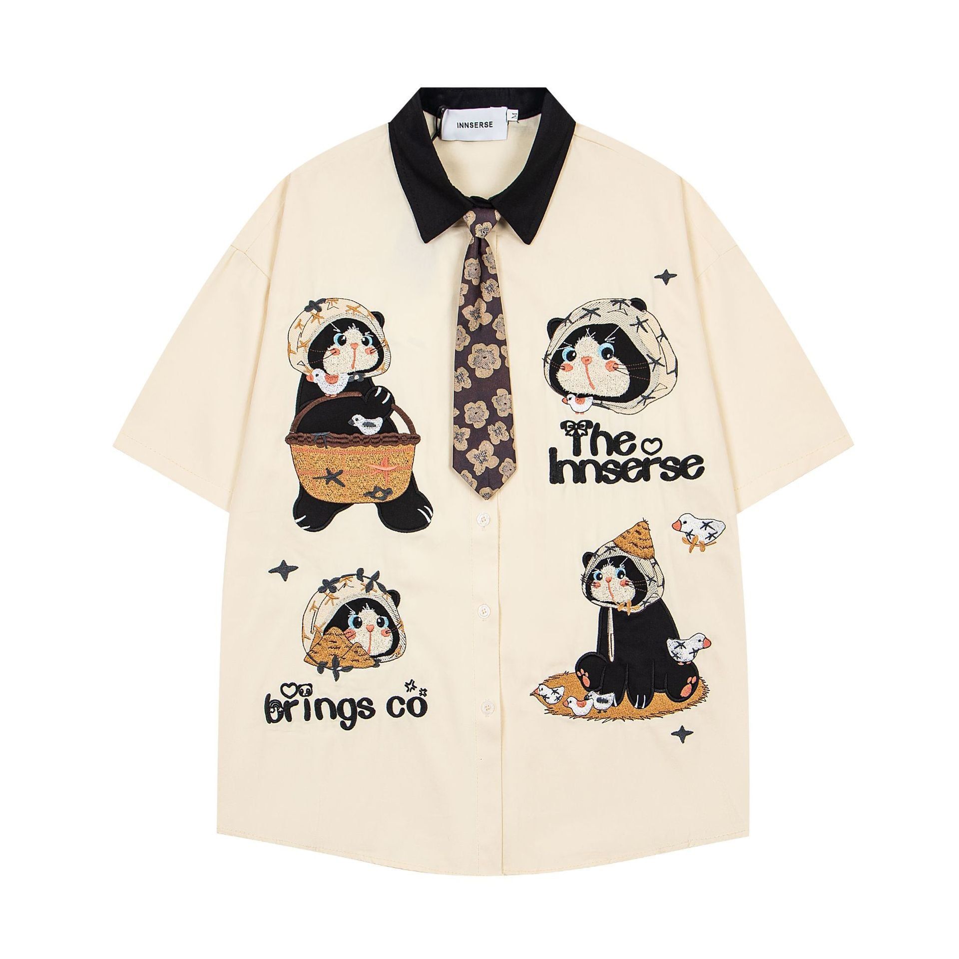 WES®️| ÁO SƠ MI NGẮN TAY THÊU HỌA TIẾT HOẠT HÌNH UNISEX 5155