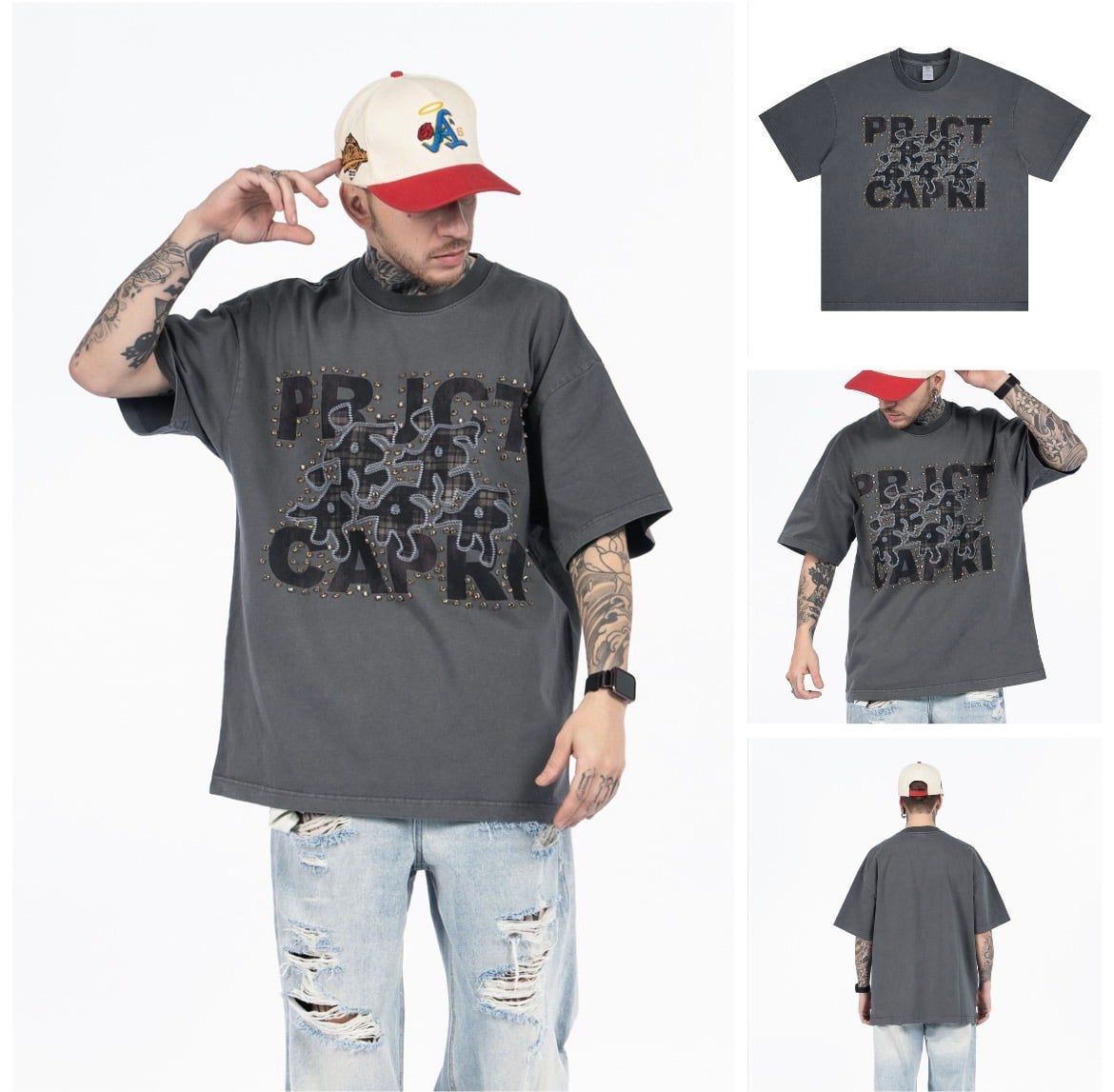 FG®️| ÁO THUN CỔ TRÒN NGẮN TAY IN HÌNH CÁCH ĐIỆU ĐÍNH ĐÁ OVERSIZE FG F565