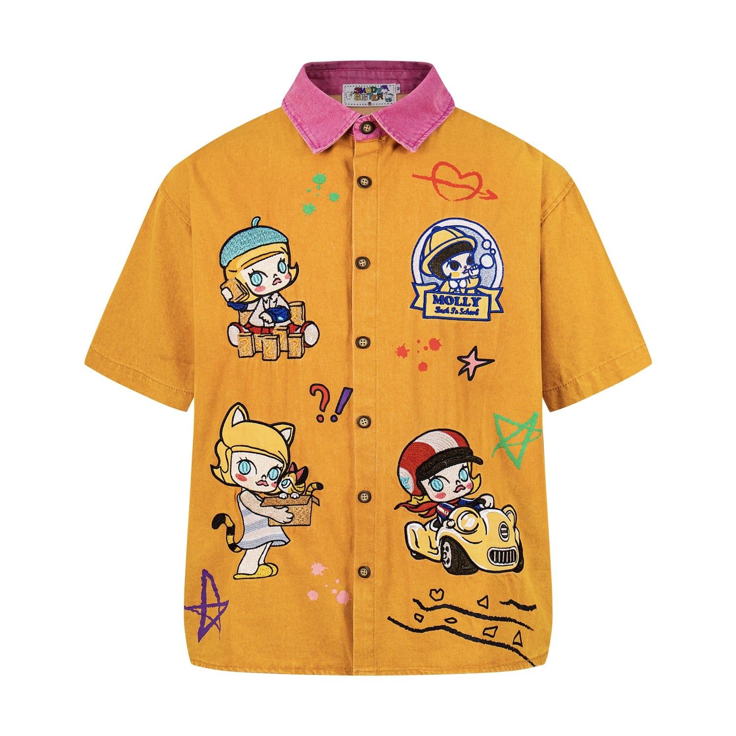 WES®️| ÁO SƠ MI NGẮN TAY THÊU HỌA TIẾT HOẠT HÌNH UNISEX C251