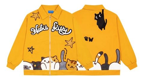 WES®️| ÁO KHOÁC  THÊU HỌA TIẾT HOẠT HÌNH HABIT KITTY UNISEX HY1025