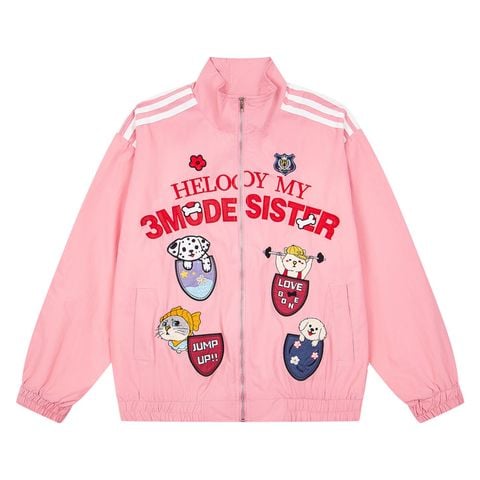 WES®️| ÁO KHOÁC VẢI THÔ THÊU HỌA TIẾT HOẠT HÌNH 3MODE SISTER UNISEX W801