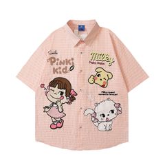 WES®️| ÁO SƠ MI NGẮN TAY THÊU HỌA TIẾT HOẠT HÌNH UNISEX YH1056