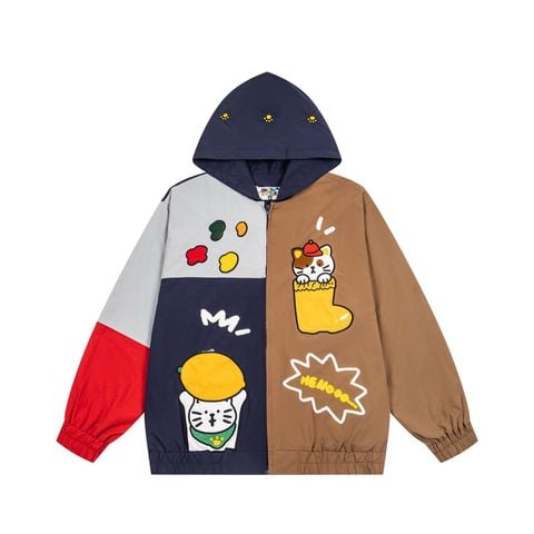 WES®️| ÁO KHOÁC VẢI THÔ THÊU HỌA TIẾT HOẠT HÌNH MÈO HAPPY UNISEX W809