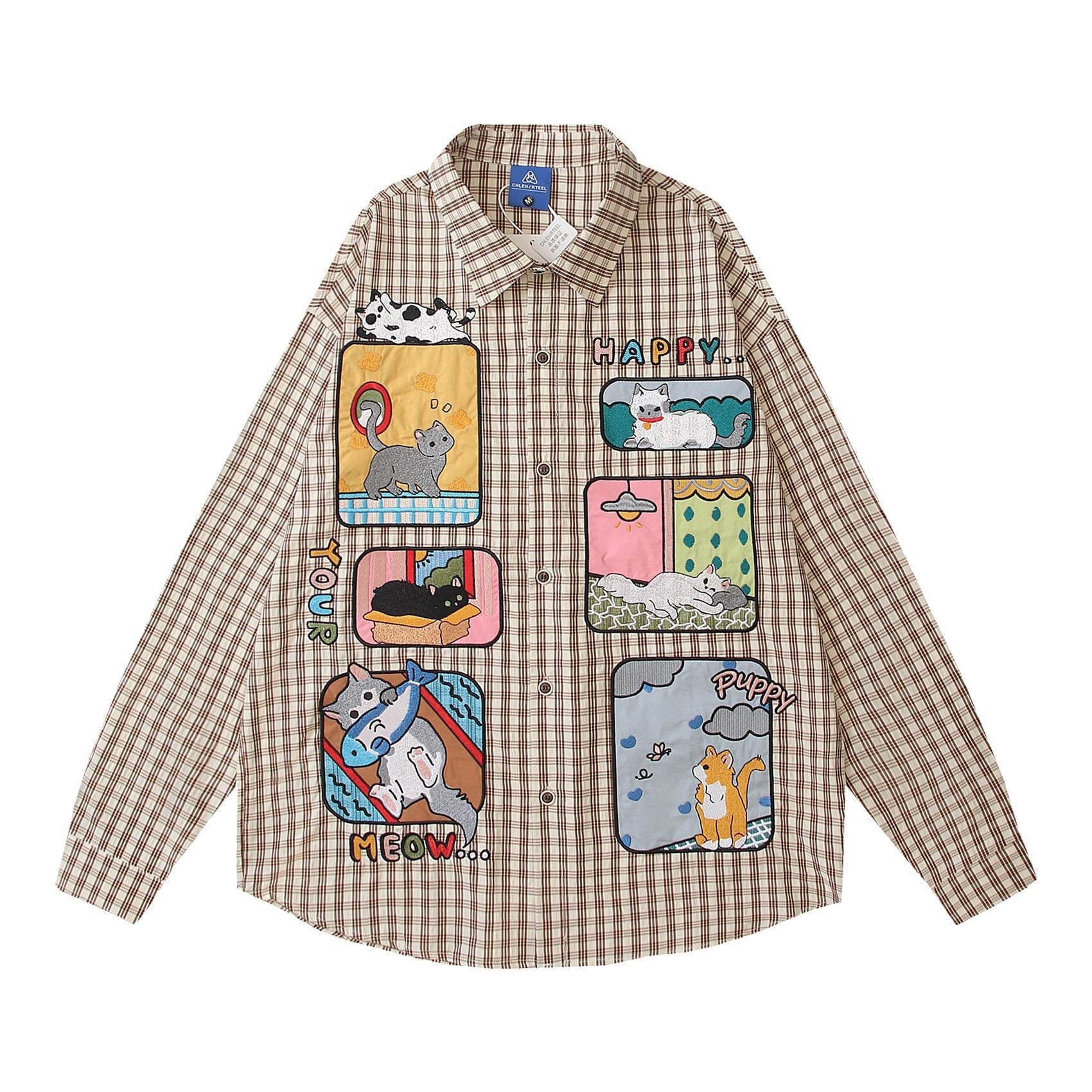 WES®️| ÁO SƠ MI DÀI TAY THÊU HỌA TIẾT HOẠT HÌNH UNISEX YH1069