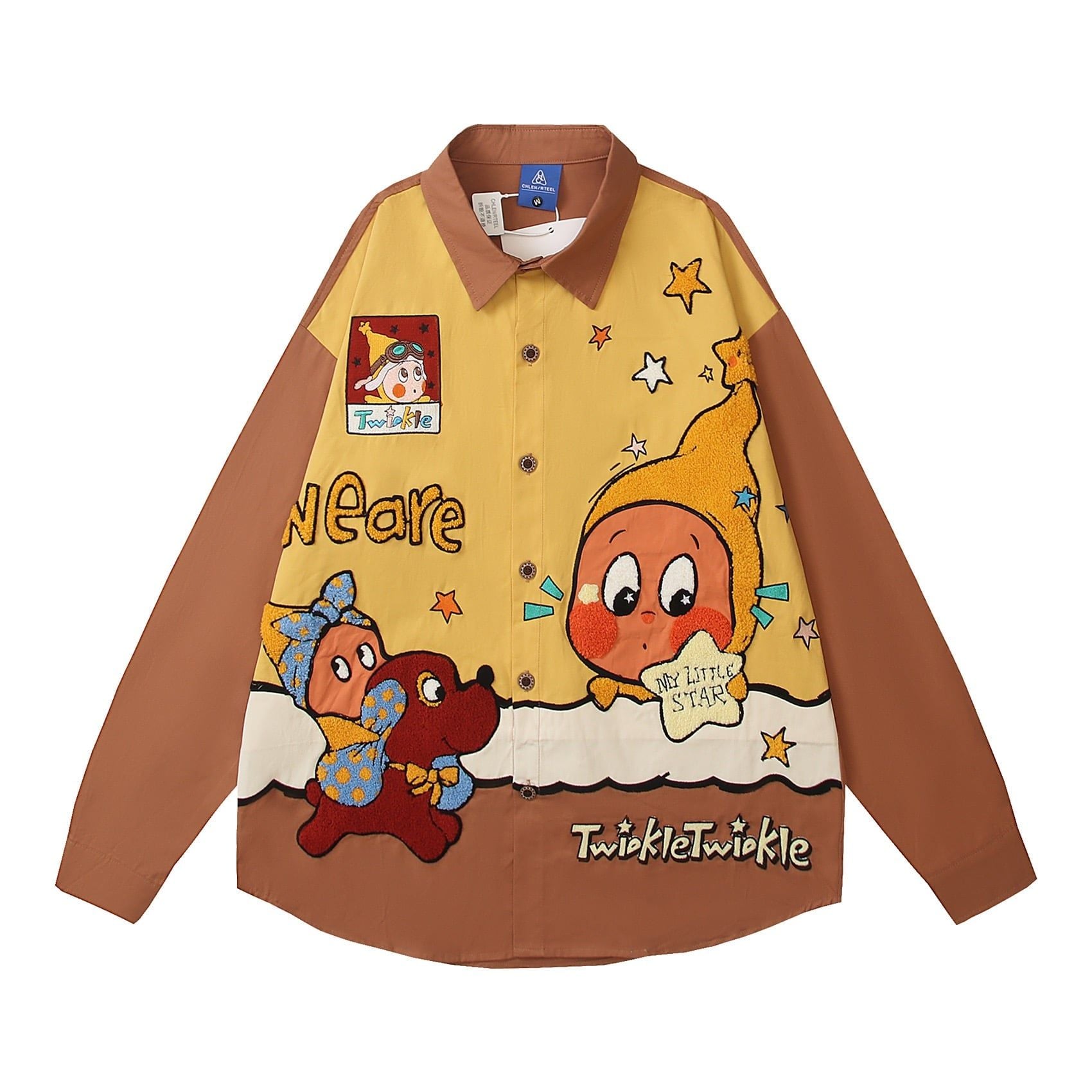 WES®️| ÁO SƠ MI DÀI TAY THÊU HỌA TIẾT HOẠT HÌNH UNISEX YH1150