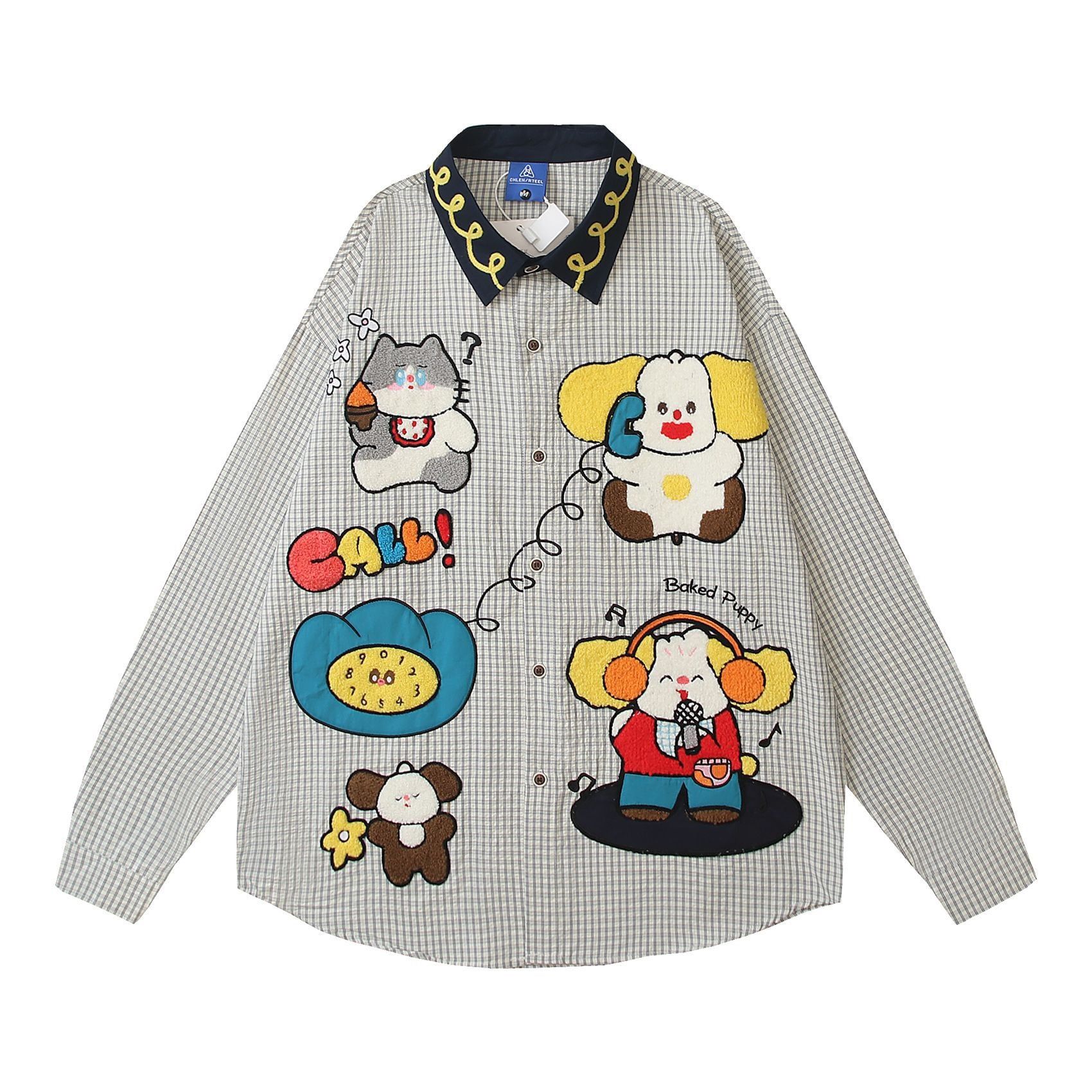 WES®️| ÁO SƠ MI DÀI TAY THÊU HỌA TIẾT HOẠT HÌNH UNISEX YH1133