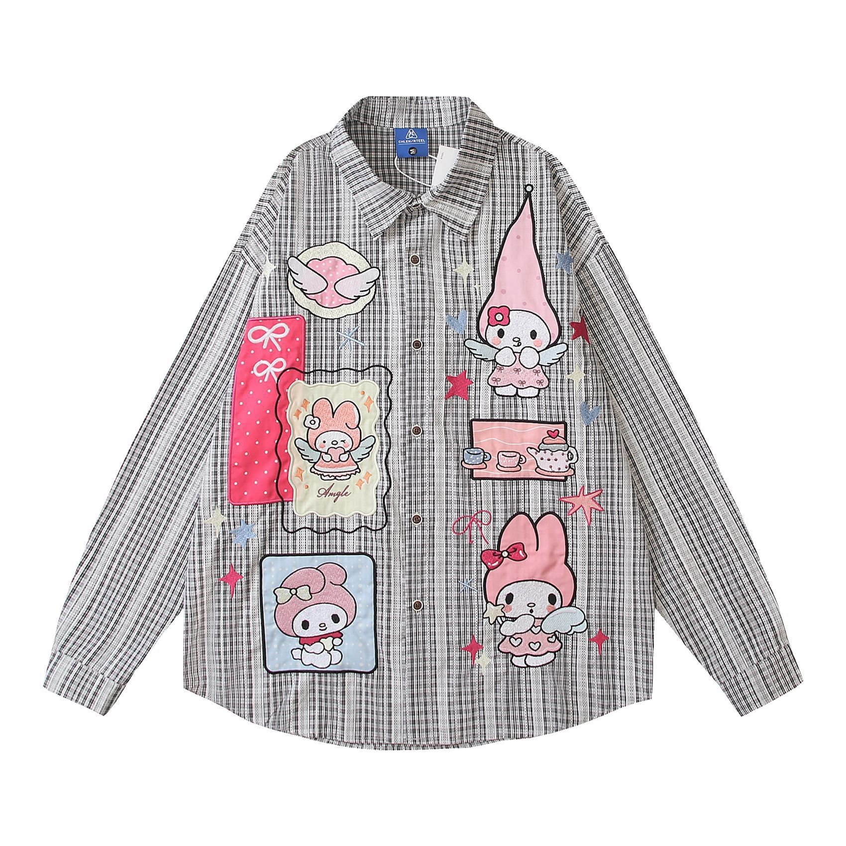 WES®️| ÁO SƠ MI DÀI TAY THÊU HỌA TIẾT HOẠT HÌNH UNISEX YH1089