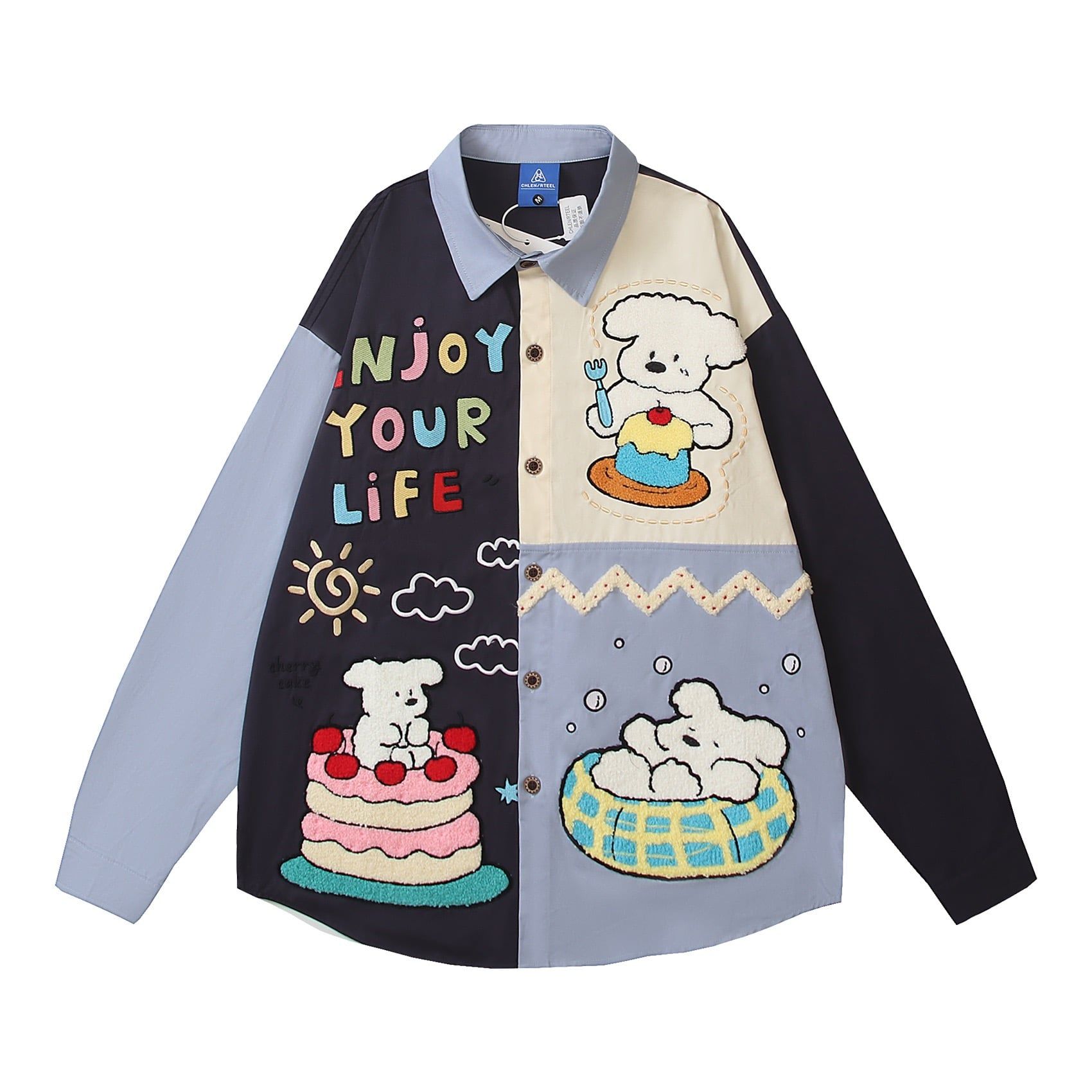 WES®️| ÁO SƠ MI DÀI TAY THÊU HỌA TIẾT HOẠT HÌNH UNISEX YH1139