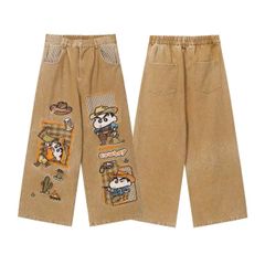 WES®️| QUẦN JEANS RETRO THÊU HỌA TIẾT HOẠT HÌNH VUI NHỘN ỐNG RỘNG WASH UNISEX WES6192