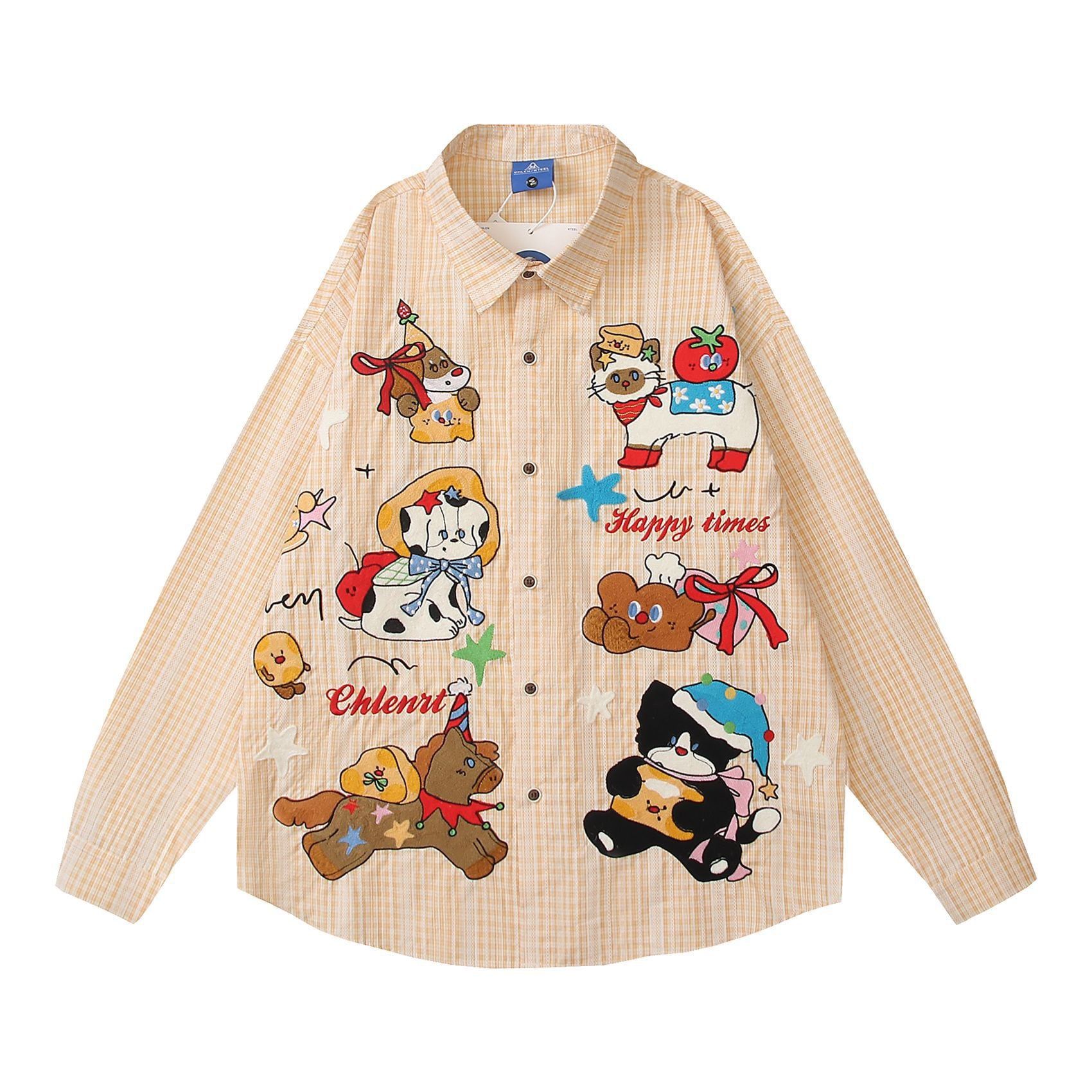 WES®️| ÁO SƠ MI DÀI TAY THÊU HỌA TIẾT HOẠT HÌNH UNISEX YH1087