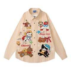 WES®️| ÁO SƠ MI DÀI TAY THÊU HỌA TIẾT HOẠT HÌNH UNISEX YH1087