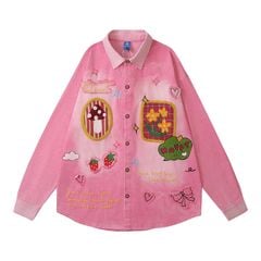 WES®️| ÁO SƠ MI JEAN DÀI TAY THÊU HỌA TIẾT HOẠT HÌNH UNISEX HY1009