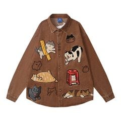 WES®️| ÁO SƠ MI JEAN DÀI TAY THÊU HỌA TIẾT HOẠT HÌNH UNISEX HY951