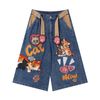 WES®️| QUẦN SHORT DENIM THÊU HOẠT HÌNH CAT DÁNG RỘNG UNISEX 6227