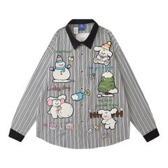 WES®️| ÁO SƠ MI DÀI TAY THÊU HỌA TIẾT HOẠT HÌNH UNISEX YH1132