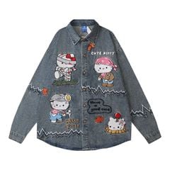 WES®️| ÁO SƠ MI JEAN DÀI TAY THÊU HỌA TIẾT HOẠT HÌNH UNISEX HY1002