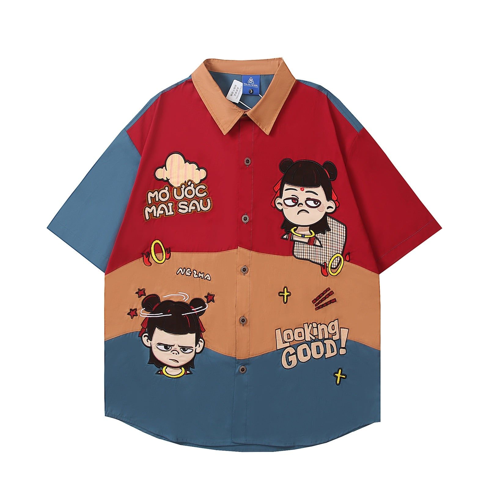WES®️| ÁO SƠ MI NGẮN TAY THÊU HỌA TIẾT HOẠT HÌNH NATRA UNISEX YH762