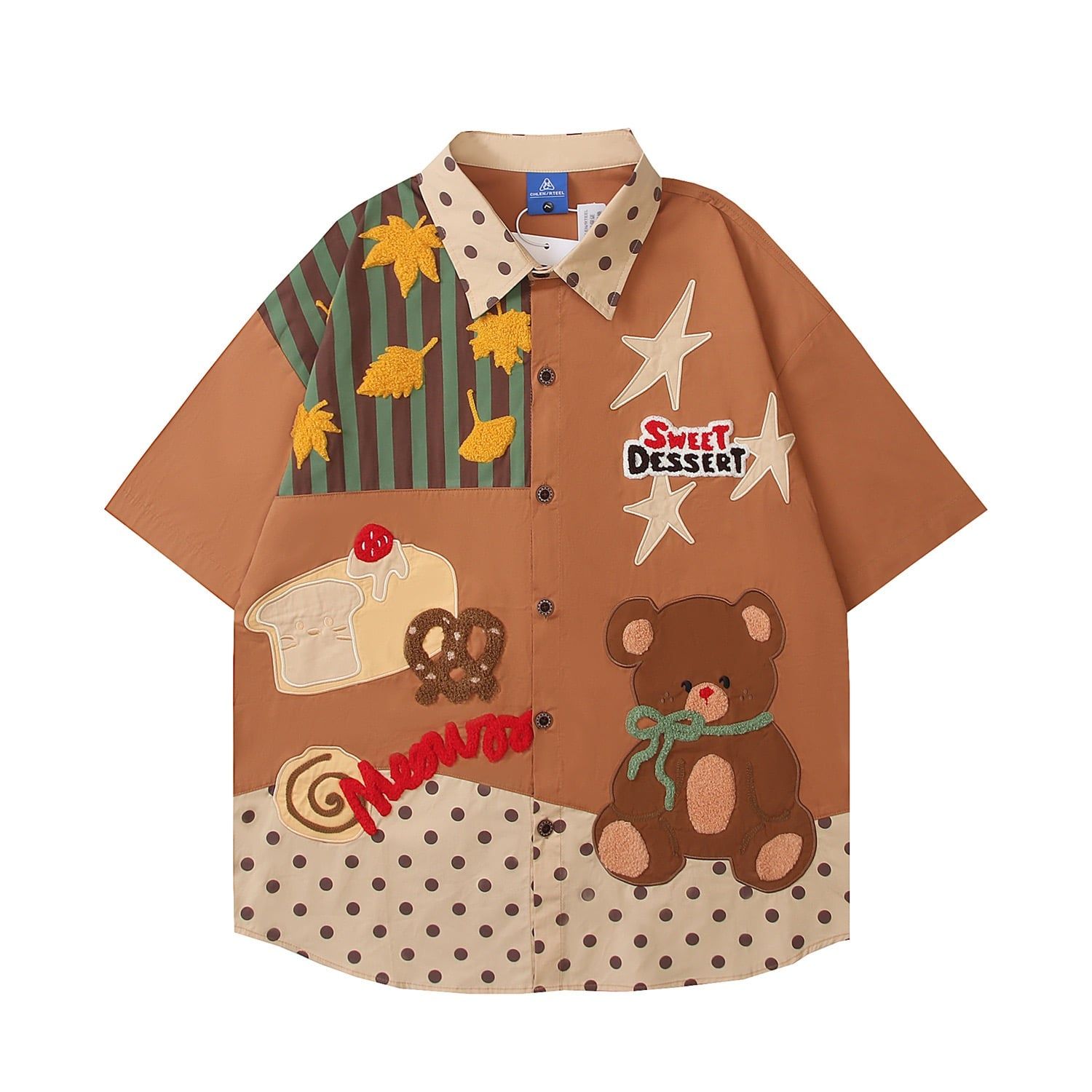 WES®️| ÁO SƠ MI NGẮN TAY THÊU HỌA TIẾT HOẠT HÌNH  UNISEX YH995