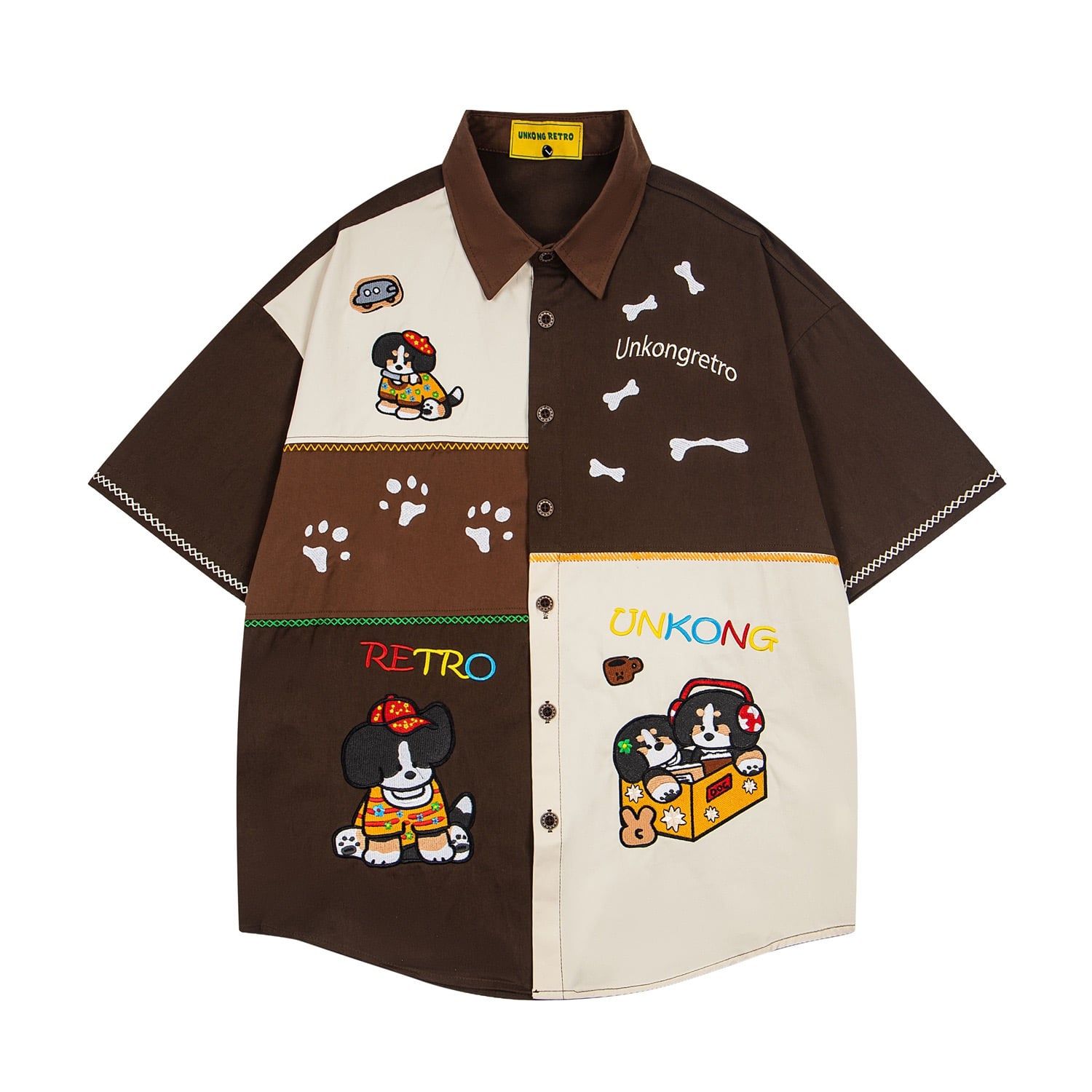 WES®️| ÁO SƠ MI NGẮN TAY THÊU HỌA TIẾT HOẠT HÌNH UNISEX 8001