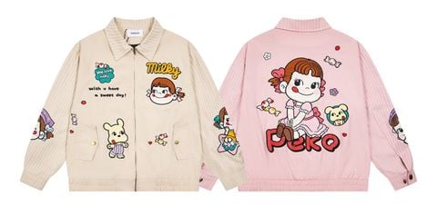 WES®️| ÁO KHOÁC VẢI THÔ THÊU HỌA TIẾT HOẠT HÌNH PEKO UNISEX 8132