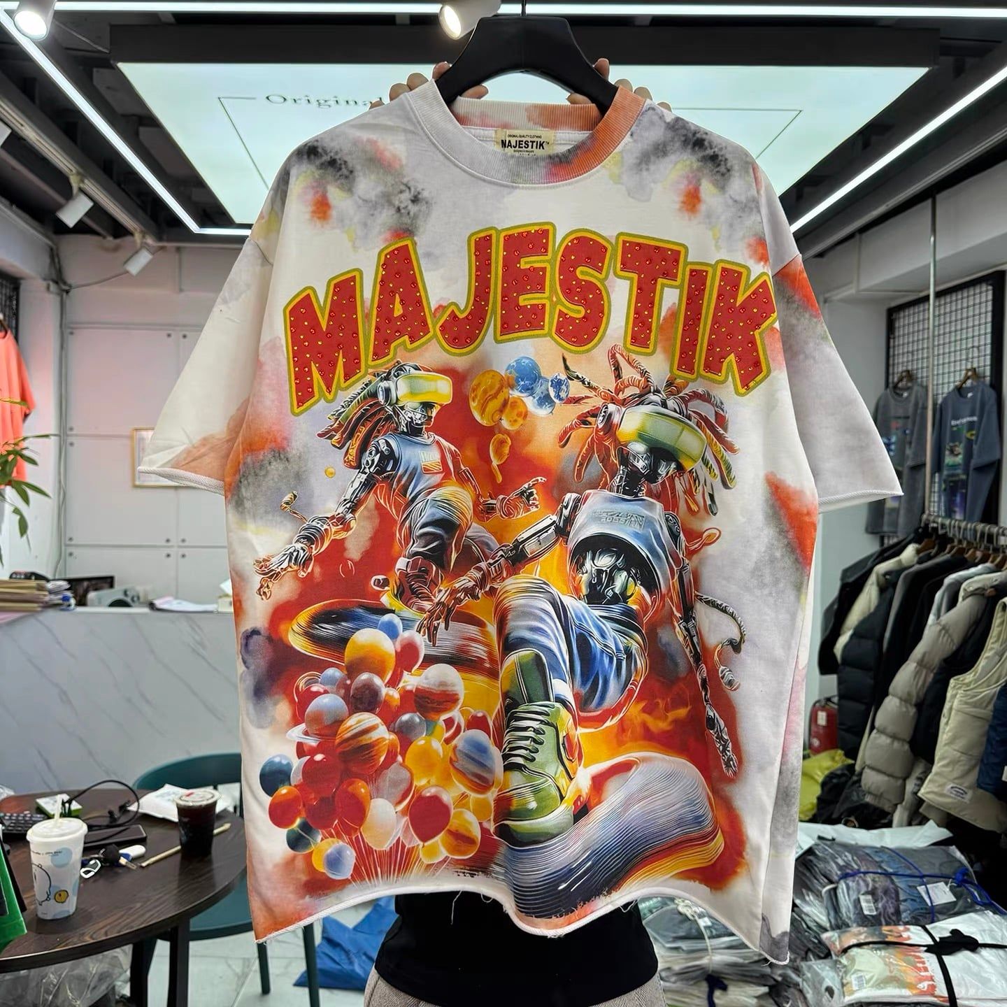 FK®️| ÁO THUN NGẮN TAY CỔ TRÒN COTTON IN HÌNH KTS RÁCH ĐÍNH ĐÁ MAJESTIK FK13