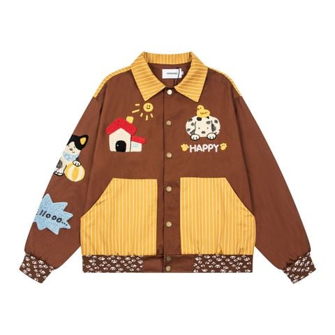 WES®️| ÁO KHOÁC VẢI THÔ THÊU HỌA TIẾT HOẠT HÌNH DOG HAPPY UNISEX 8125