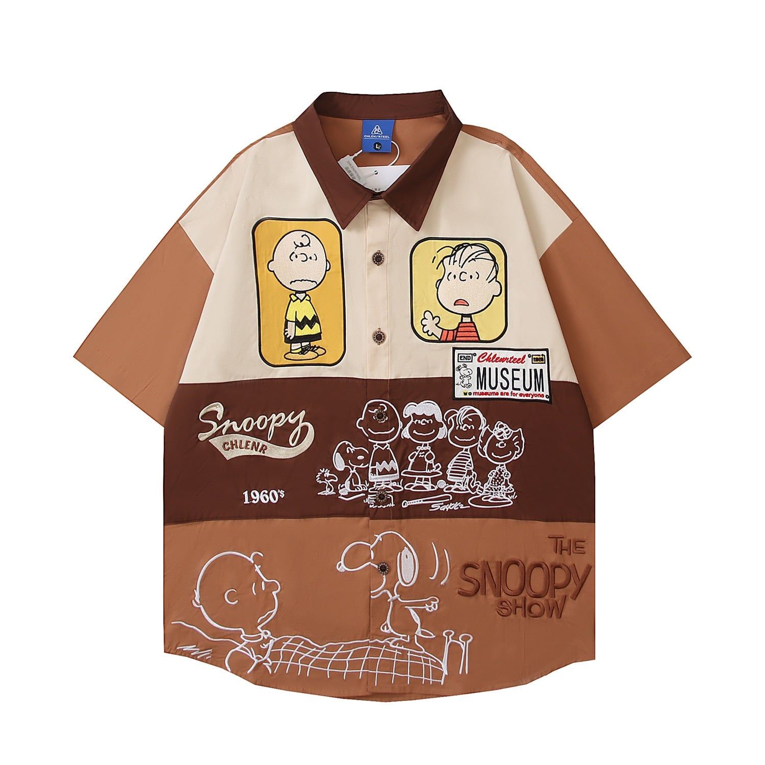 WES®️| ÁO SƠ MI NGẮN TAY THÊU HỌA TIẾT HOẠT HÌNH SNOOPY UNISEX YH808