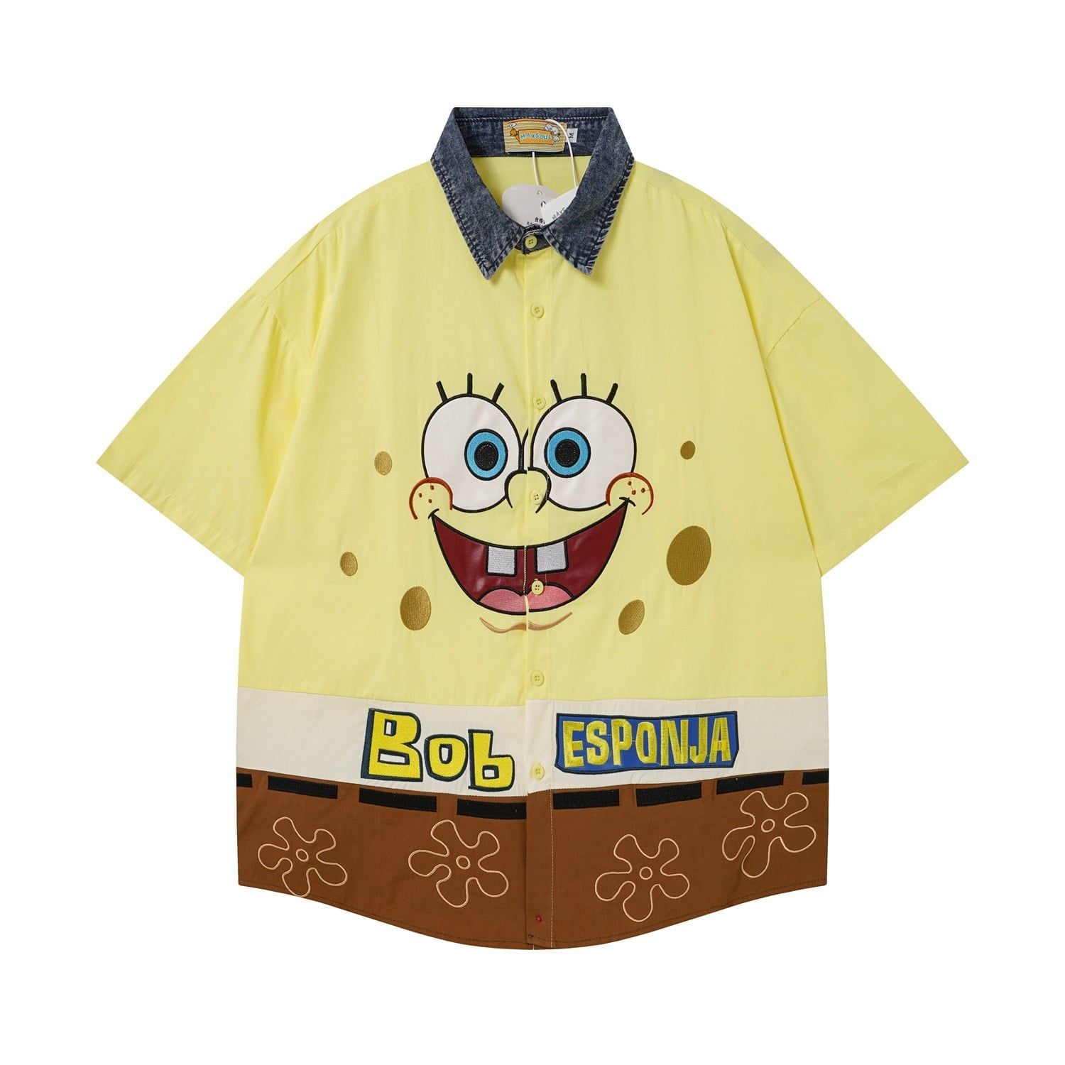 WES®️| ÁO SƠ MI NGẮN TAY THÊU HỌA TIẾT HOẠT HÌNH UNISEX 5257